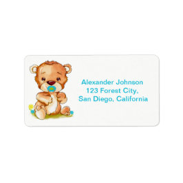 Cute Watercolor Baby Bear Boy Adressetikett