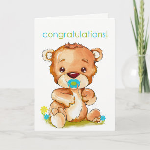 Cute Watercolor Baby Bear Boy Grattisar Kort