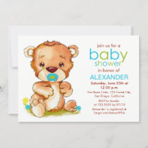 Cute Watercolor Baby Bear Boy Shower