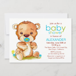 Cute Watercolor Baby Bear Boy Shower Inbjudningar