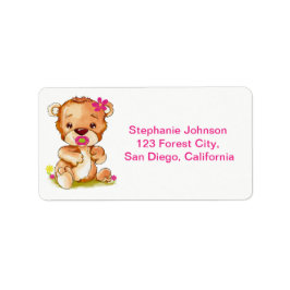 Cute Watercolor Baby Bear Girl Adressetikett