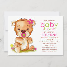 Cute Watercolor Baby Bear Girl Baby Shower