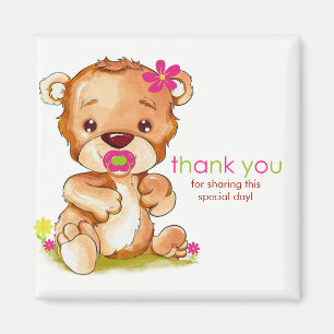 Cute Watercolor Baby Bear Girl Tack Magnet
