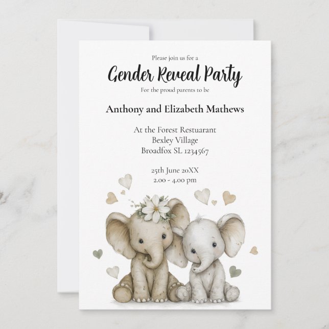 Cute Watercolor Baby Boy & Girl with Hearts Inbjudningar (Framsida)