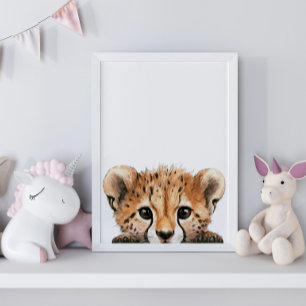 Cute Watercolor Baby Cheetah Nursery Decor Poster