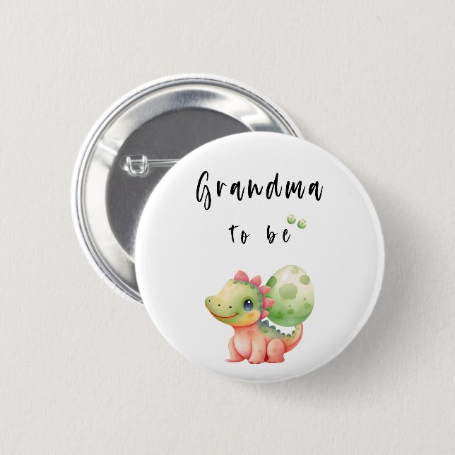 Cute Watercolor Baby Dinosaur Grandma to be Button Knapp (Framsida & baksida)