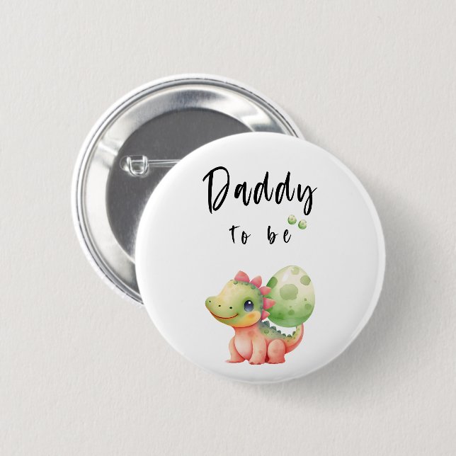 Cute Watercolor Baby Dinosaur pappa-to be Button Knapp (Framsida & baksida)