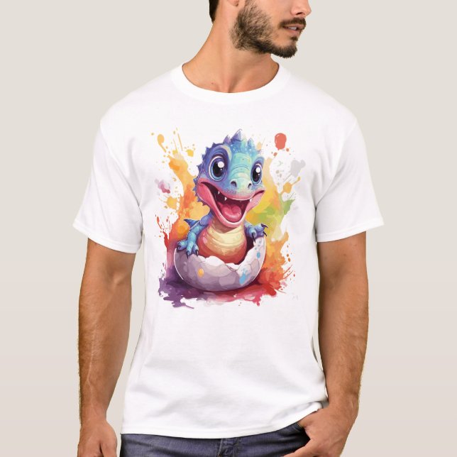 Cute Watercolor Baby Dinosaur T Shirt (Framsida)