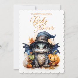Cute Watercolor Baby Dragon Halloween Baby Shower Inbjudningar