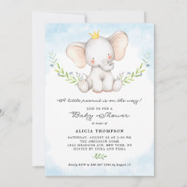Cute Watercolor Baby Elephant Boy Shower Inbjudningar