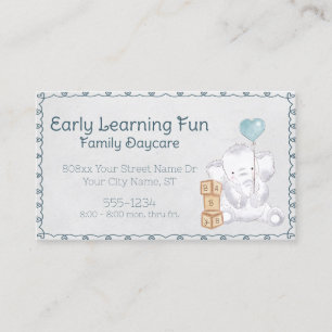 Cute Watercolor Baby Elephant Daycare Visitkort