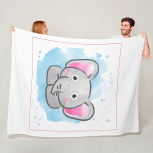Cute Watercolor Baby Elephant Fleecefilt