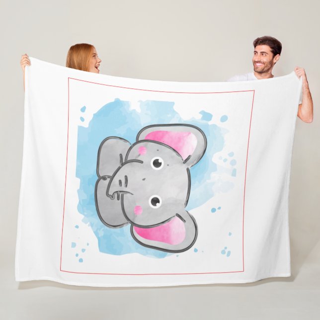 Cute Watercolor Baby Elephant Fleecefilt (På plats)