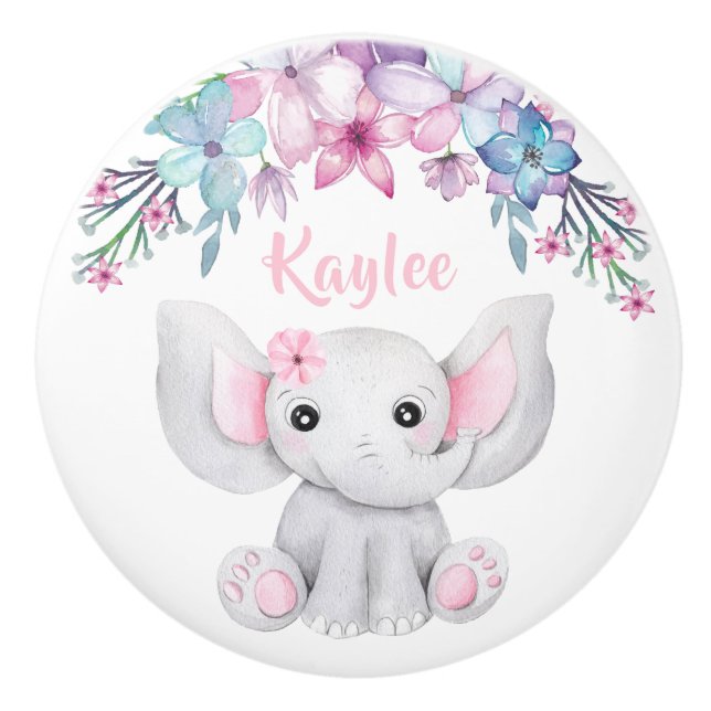 Cute Watercolor Baby Elephant for Girl Knopp (Framsidan)