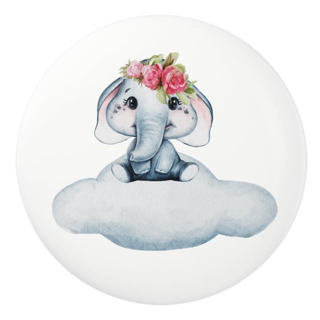 Cute Watercolor Baby Elephant Knopp (Framsidan)