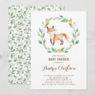Cute Watercolor Baby Fox Woodland Baby Shower Inbjudningar
