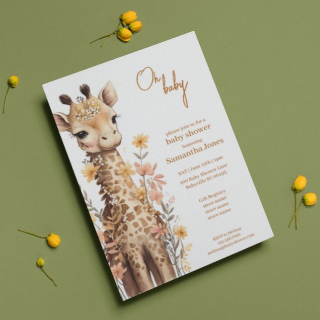 Cute Watercolor Baby Giraffe Baby Shower Inbjudningar (Skapare uppladdad)