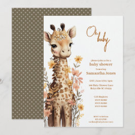 Cute Watercolor Baby Giraffe Baby Shower Inbjudningar