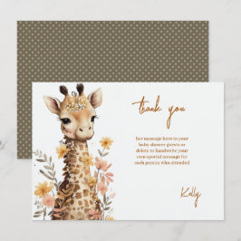 Cute Watercolor Baby Giraffe Baby Shower Tack Kort