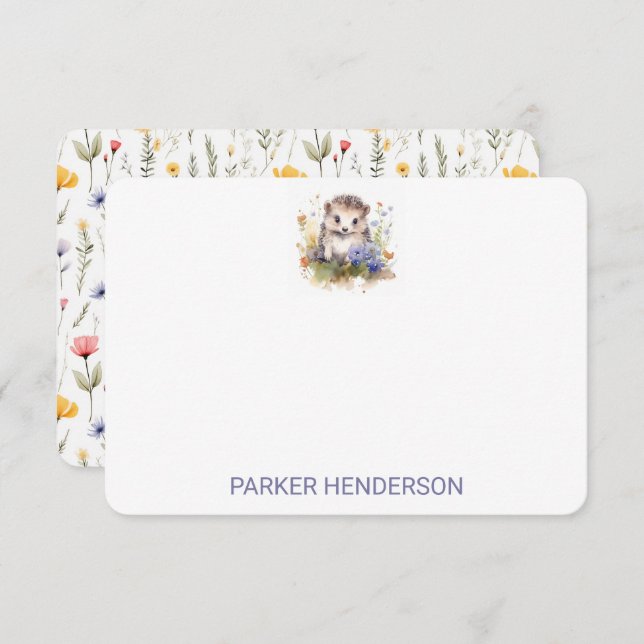 Cute Watercolor Baby Hedgehog Tack Kort (Fram/baksida)