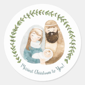 Cute Watercolor Baby Jesus Natiativitetshjul Runt Klistermärke