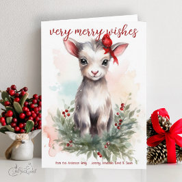 Cute Watercolor Baby jul Goat Merry Önskemål Kort