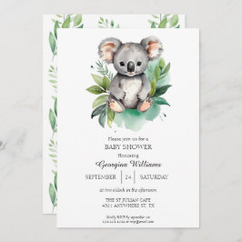Cute Watercolor Baby Koala Baby Shower Inbjudningar