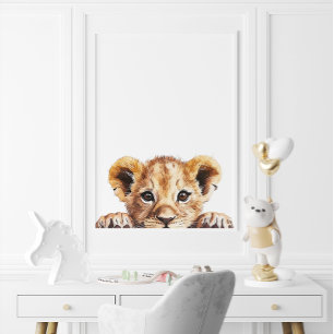 Cute Watercolor Baby Lejon Nursery Decor Poster