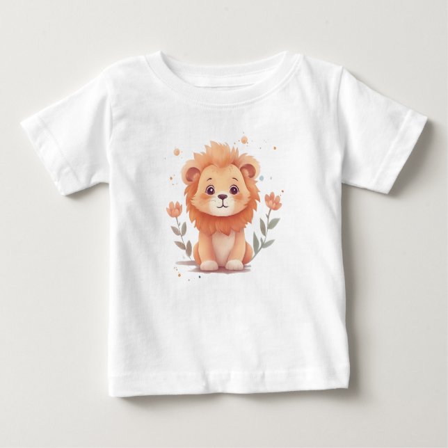 Cute Watercolor Baby Lejonare Unge T Shirt (Framsida)
