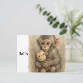 Cute Watercolor Baby Monkey Greeting Card Julkort
