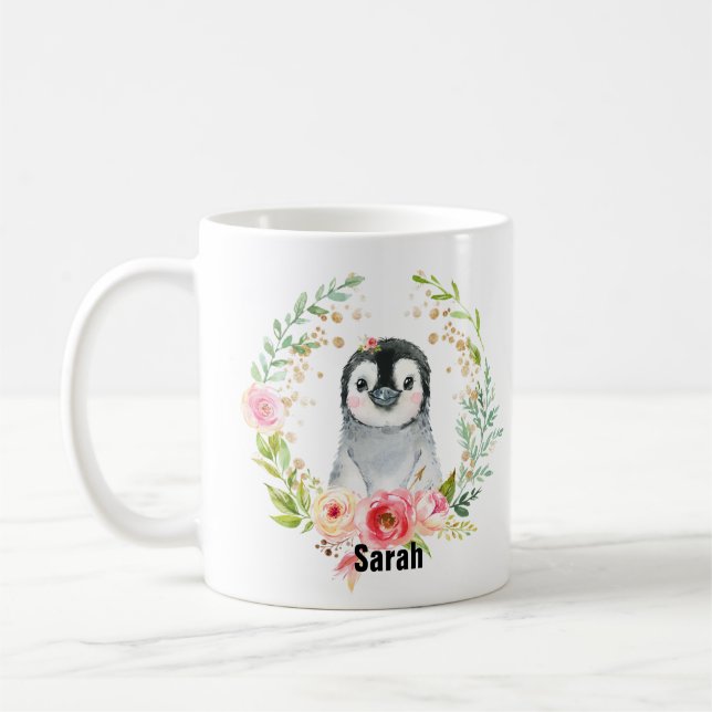 Cute Watercolor Baby Penguin Kaffemugg (Vänster)