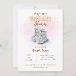 Cute Watercolor Baby Shoe Girl Baby Shower Inbjudningar