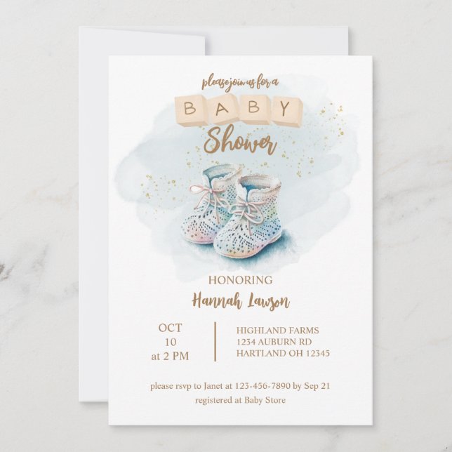 Cute Watercolor Baby Shower Baby Shower Inbjudningar (Framsida)