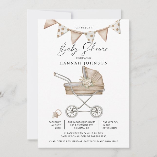 Cute Watercolor Baby Shower Gender Neutral Inbjudningar (Framsida)