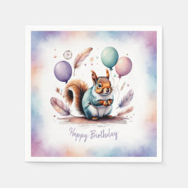 Cute Watercolor Baby Squirrel Balloons Birthday Pappersservett