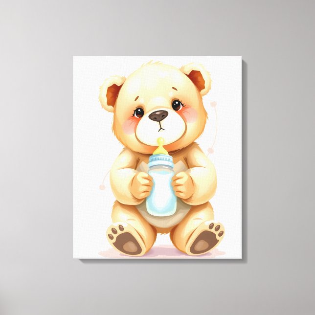 Cute Watercolor Baby Teddy Bear Illustration  Canvastryck (Framsida)