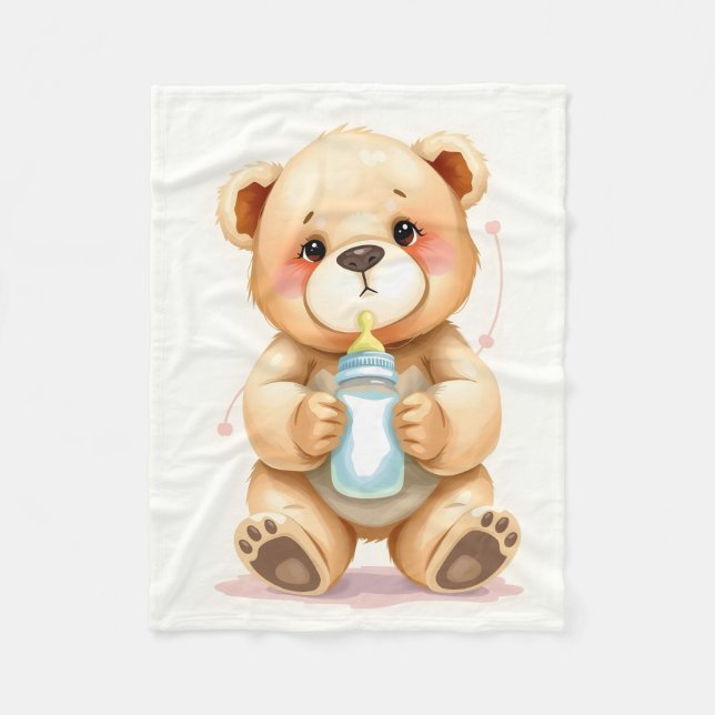 Cute Watercolor Baby Teddy Bear Illustration  Fleecefilt (Framsidan)