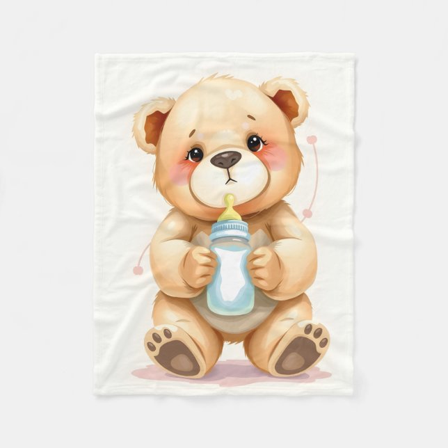 Cute Watercolor Baby Teddy Bear Illustration  Fleecefilt (Framsidan)