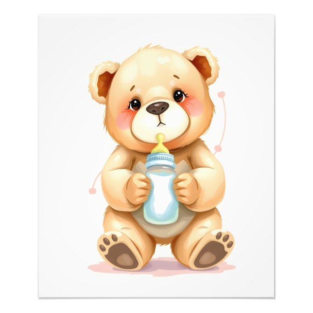 Cute Watercolor Baby Teddy Bear Illustration  Fototryck (Framsidan)