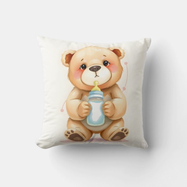 Cute Watercolor Baby Teddy Bear Illustration  Kudde (Framsida)
