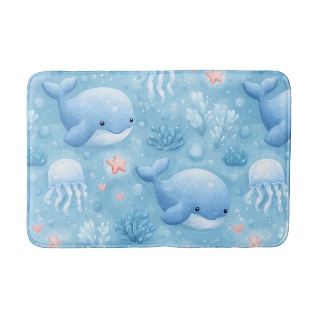 Cute watercolor baby whales badrumsmatta (Framsidan)
