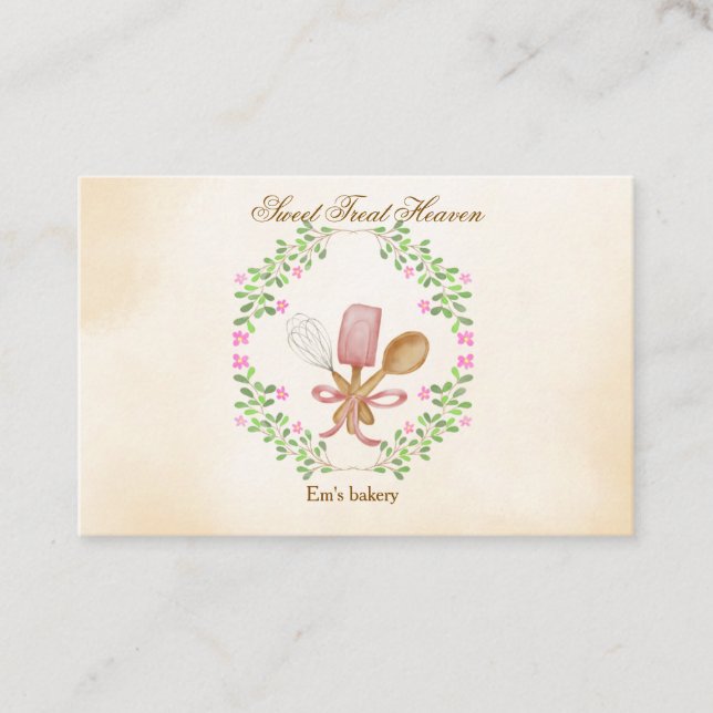 Cute Watercolor Bakery Business Card Visitkort (Framsida)