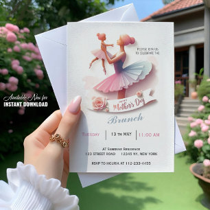 Cute Watercolor Ballerina Mamma, inbjudan till Bru