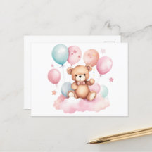 Cute Watercolor Balloon Nalle on Rosa Cloud