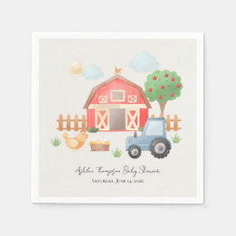 Cute Watercolor Barn Farm Animals Baby Shower  Pappersservett