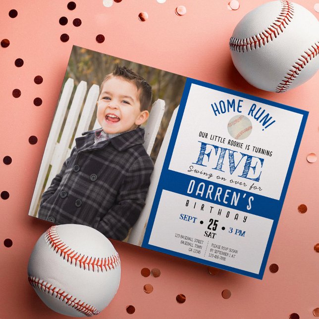 Cute Watercolor Baseball Photo Boy Birthday Inbjudningar (Skapare uppladdad)