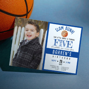 Cute Watercolor Basketball Photo Boy Birthday Inbjudningar
