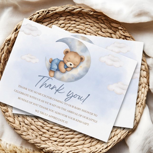 Cute Watercolor Bear Baby Shower boy Tack Kort (Skapare uppladdad)