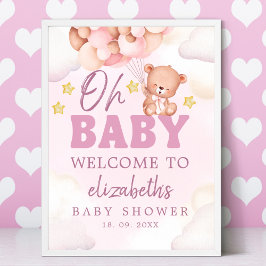 Cute Watercolor Bear Baby Shower Girl Poster