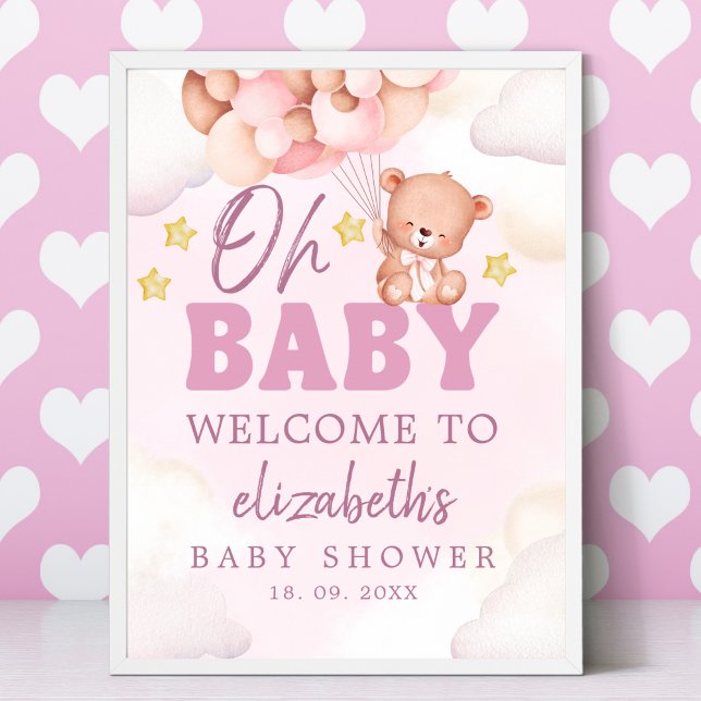 Cute Watercolor Bear Baby Shower Girl Poster (Skapare uppladdad)
